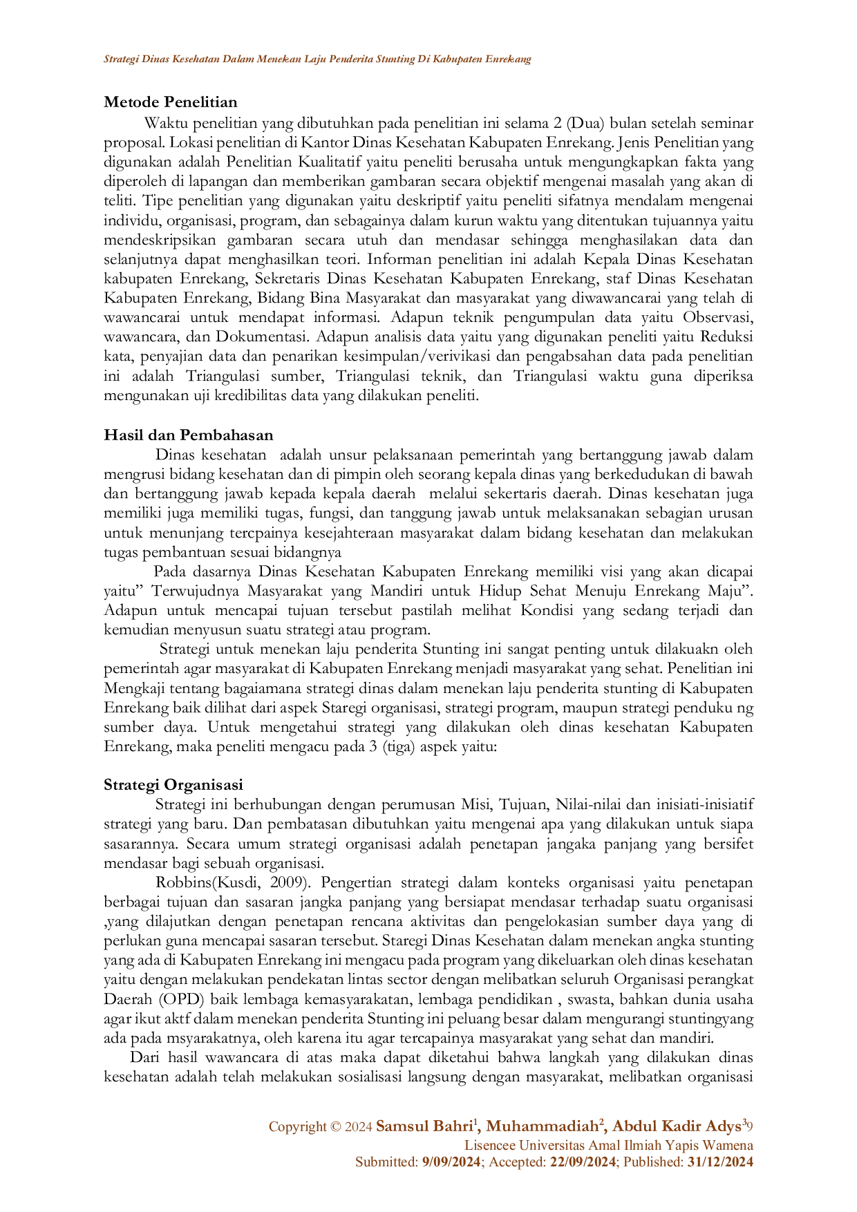 JURIS Strategi Dinas Kesehatan Dalam Menekan Laju Penderita Stunting Di Kabupaten Enrekang