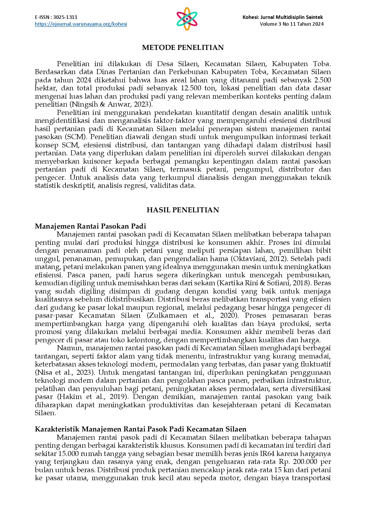 juris Penerapan Sistem Manajemen Rantai Pasokan untuk Meningkatkan Efisiensi Distribusi Hasil Pertanian Padi di Kecamatan Silaen