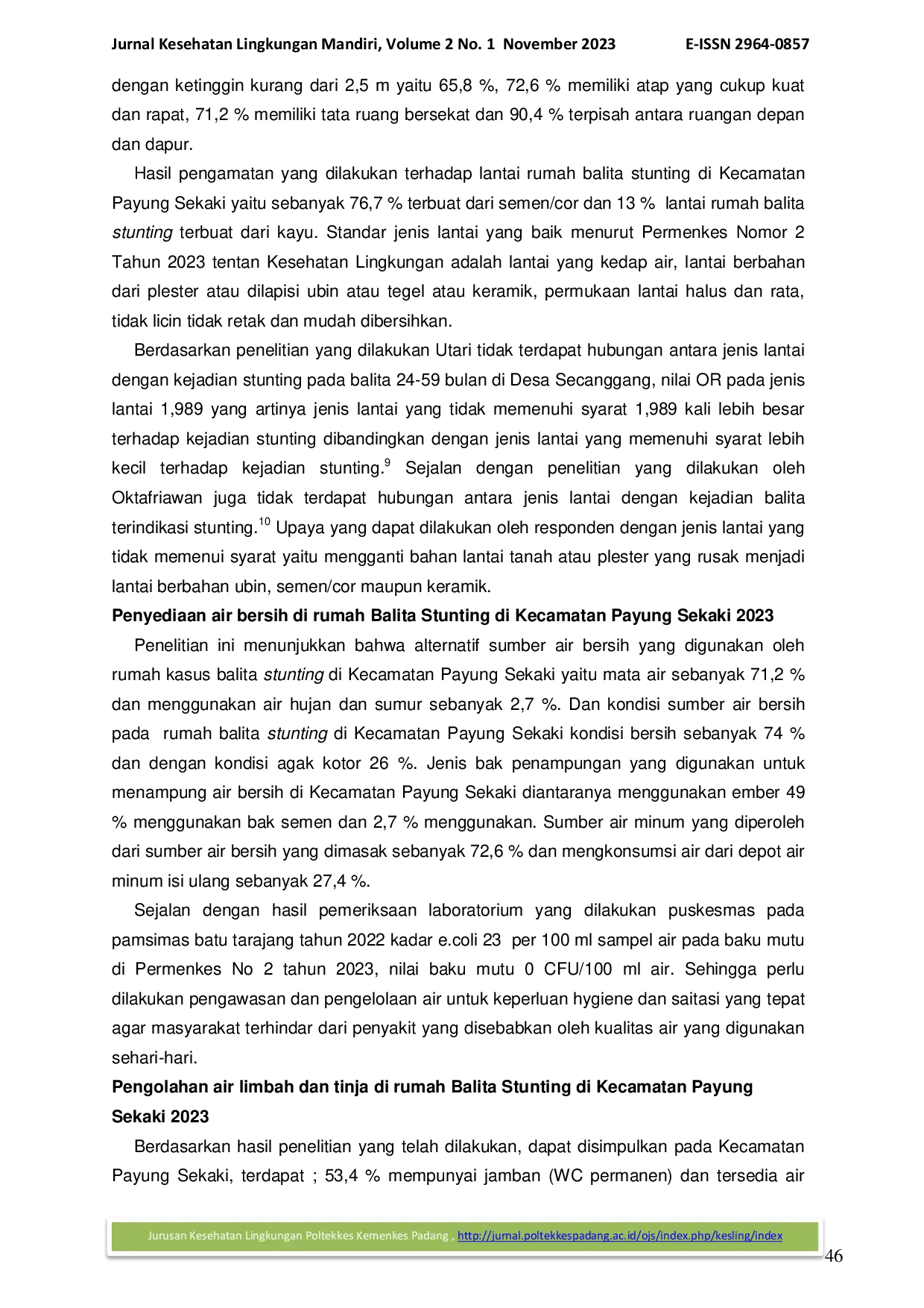 JURIS Analisis Spasial Faktor Risiko Lingkungan pada Balita Stunting di Kecamatan Payung Sekaki Kabupaten Solok Tahun 2023