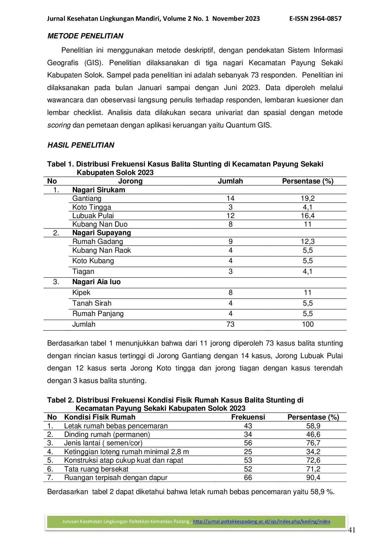 JURIS Analisis Spasial Faktor Risiko Lingkungan pada Balita Stunting di Kecamatan Payung Sekaki Kabupaten Solok Tahun 2023