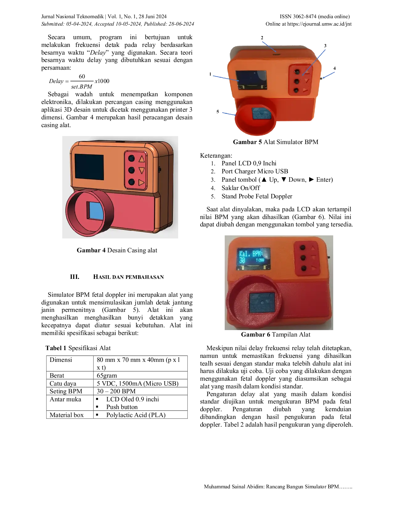 JURIS Rancang Bangun Simulator BPM Kalibrator Fetal Doppler Dengan Sistem Kalibrasi Internal