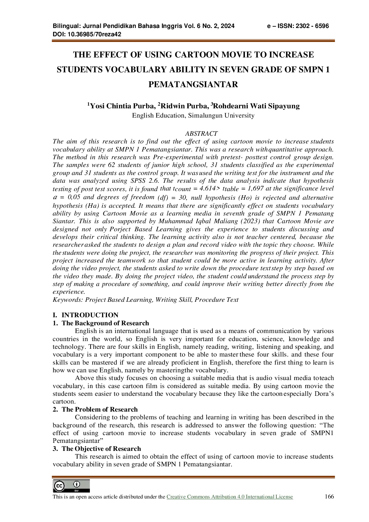 JURIS The Effect Of Using Cartoon Movie To Increase Students Vocabulary Ability In Seven Grade Of SMPN 1 Pematangsiantar