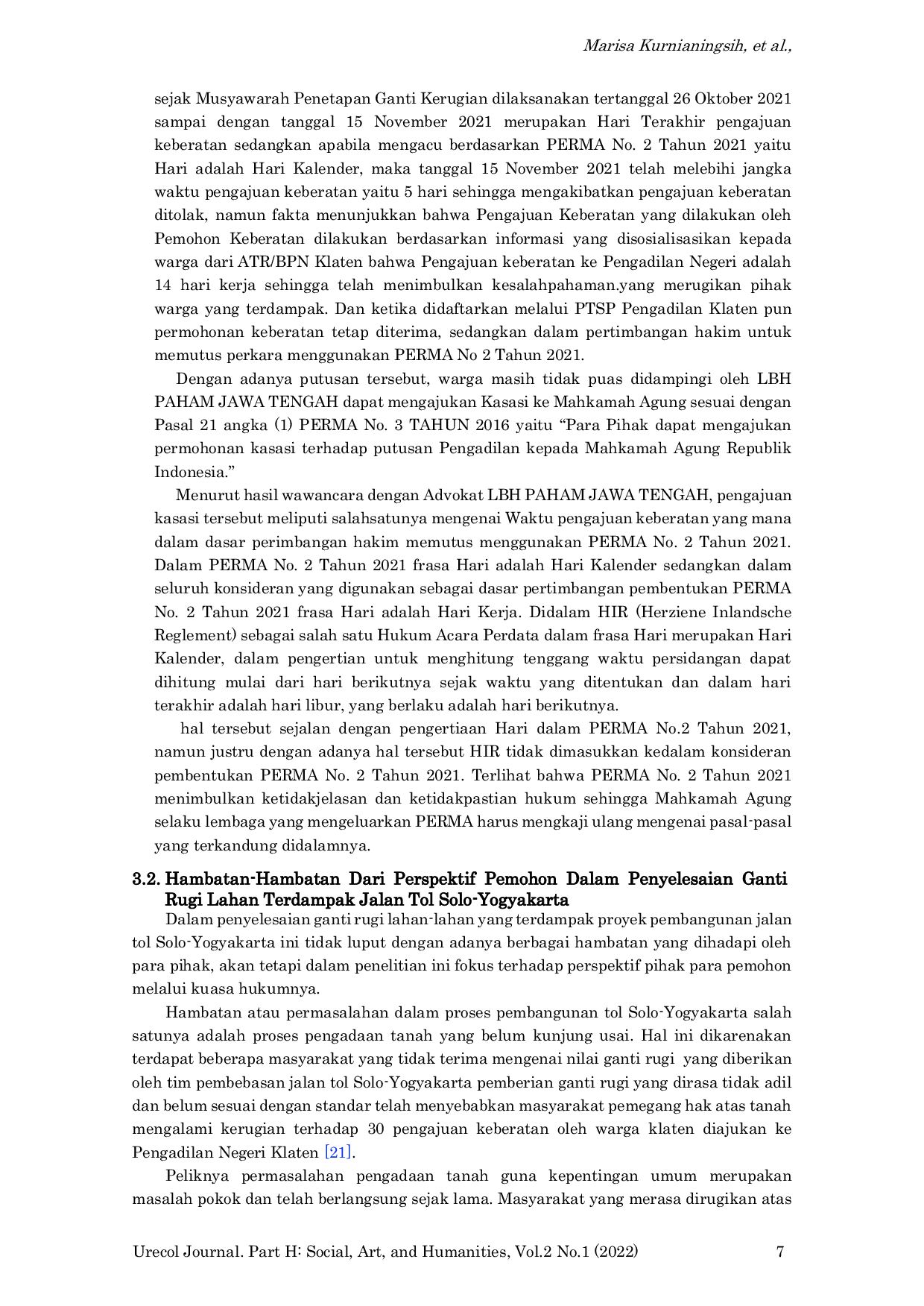 JURIS Settlement of Compensation for Land Affected by the Solo Yogyakarta Toll Road Construction Project at the Klaten District Court