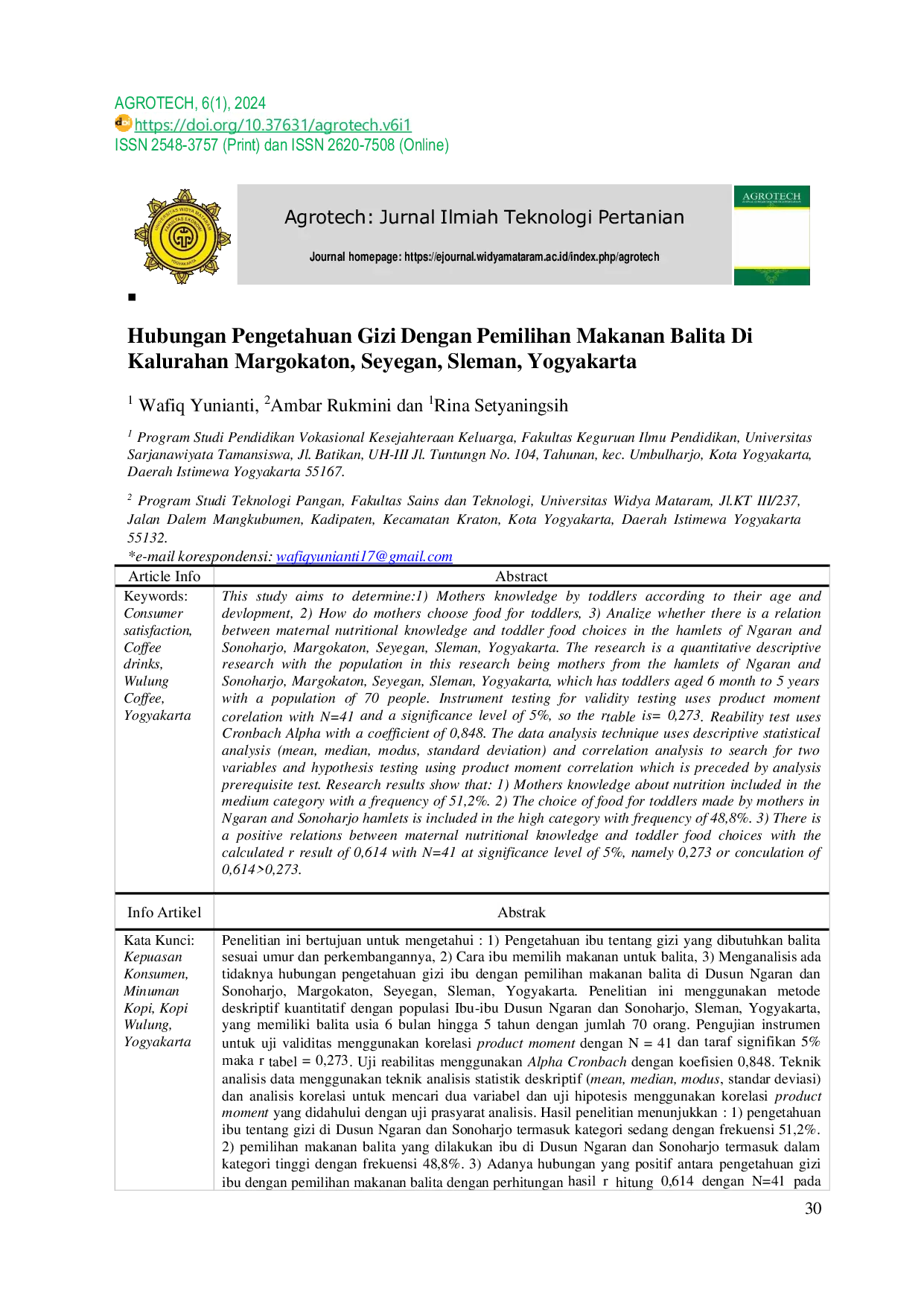 JURIS Hubungan Pengetahuan Gizi Dengan Pemilihan Makanan Balita Di Kalurahan Margokaton Seyegan Sleman Yogyakarta