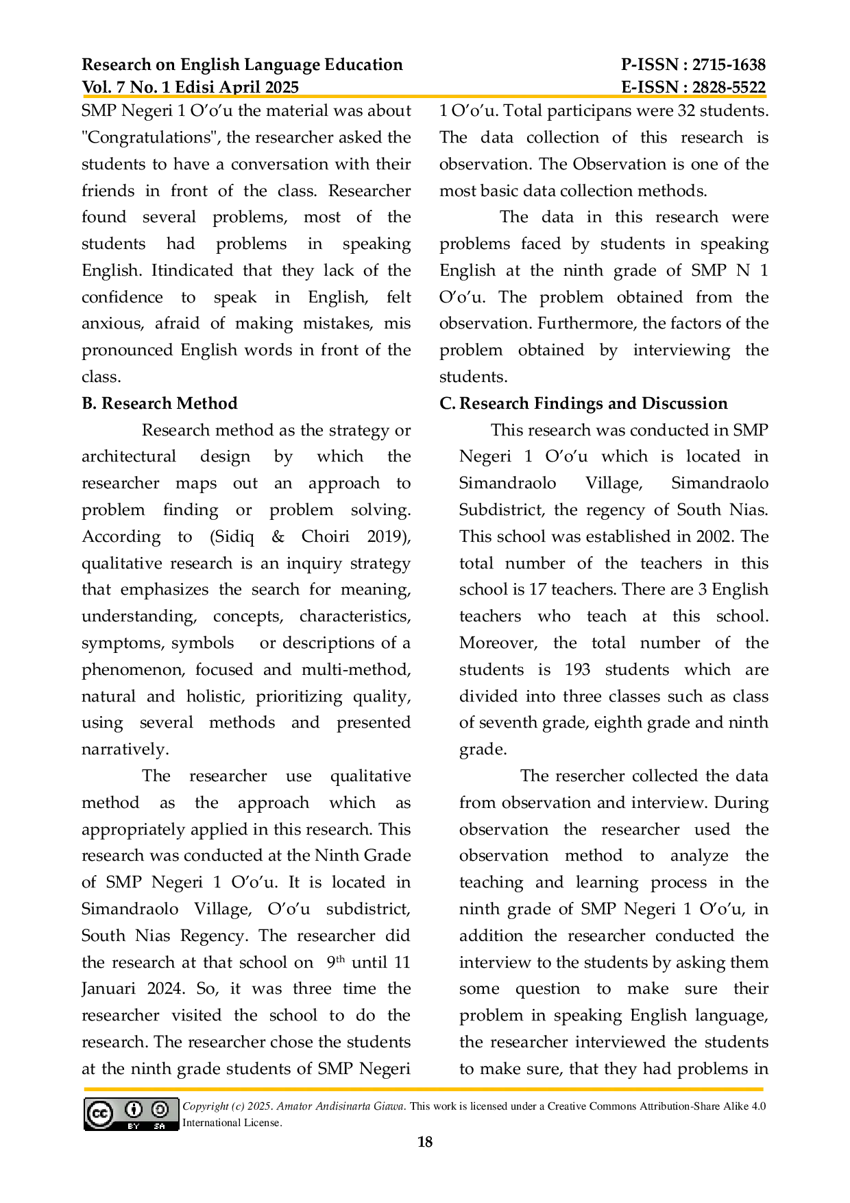 JURIS Students Problems in Speaking English Language at the Ninth Grade of SMP Negeri 1 O O U