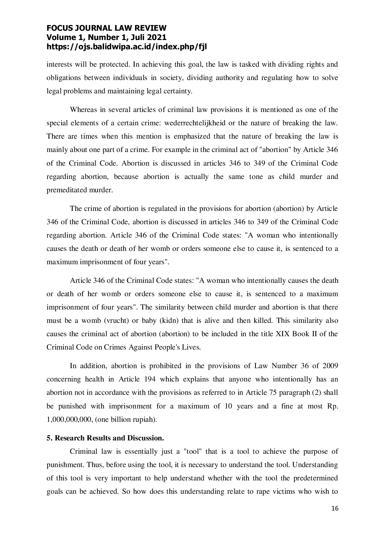 JURIS Abortion Perspective of Rape Victims Criminal Law Study