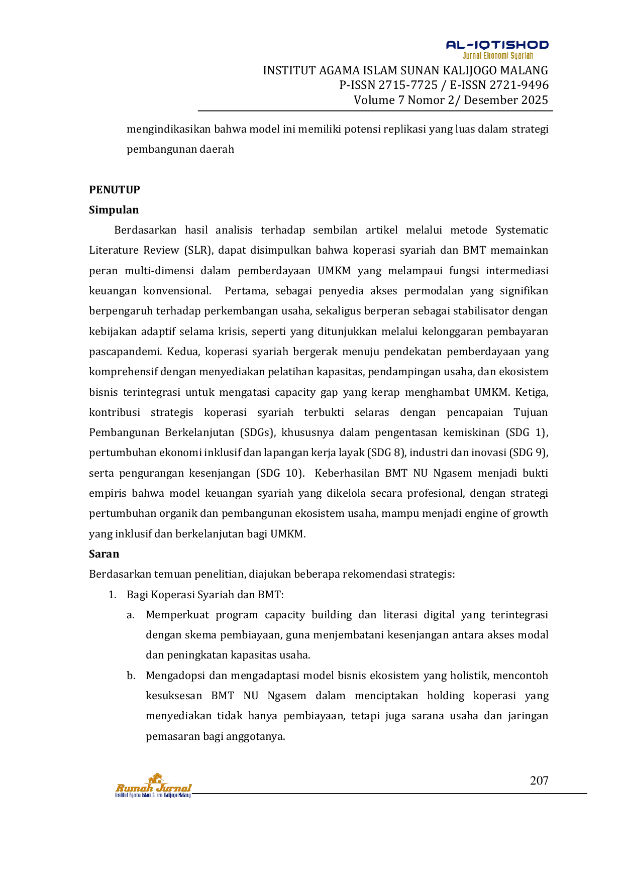 JURIS Systematic Literature Review Peran Koperasi dalam Pemberdayaan UMKM untuk Mendukung SDGs