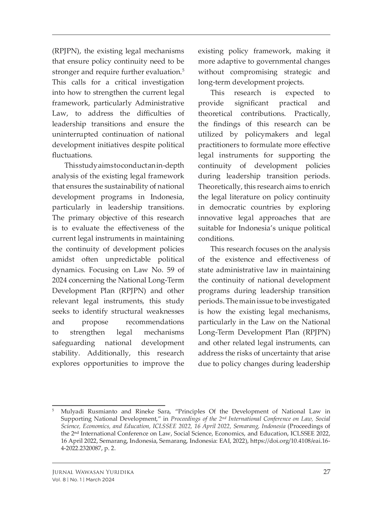 JURIS Sustainability of National Development Program During Transition of Leadership in Indonesia