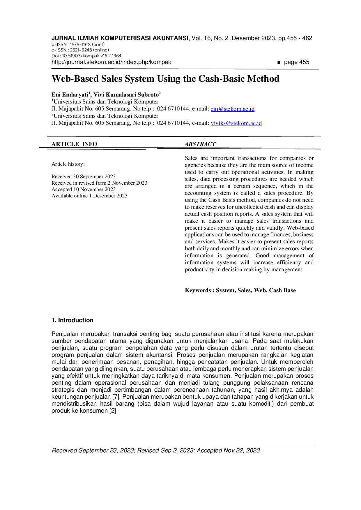 JURIS Web Based Sales System Using the Cash Basic Method