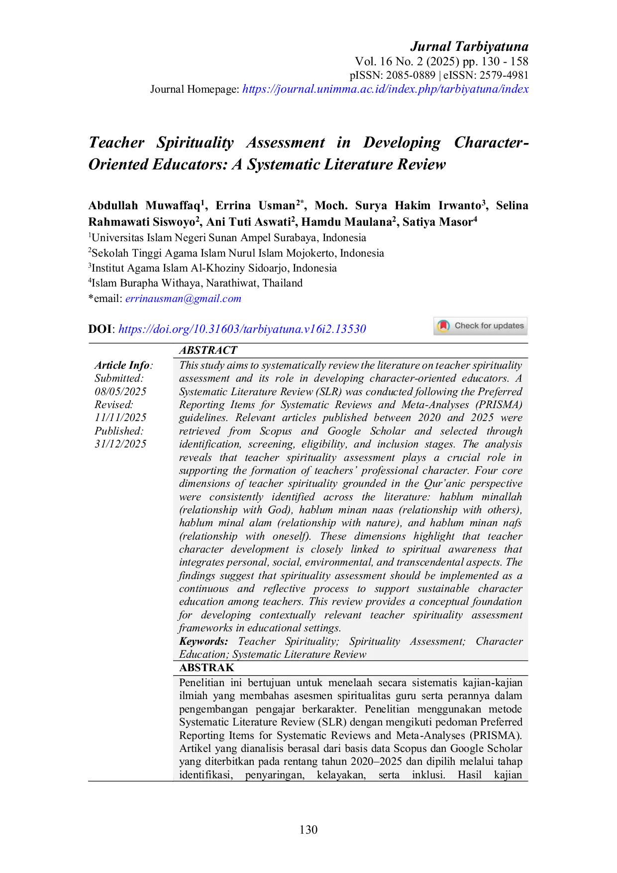 JURIS Teacher Spirituality Assessment in Developing Character Oriented Educators A Systematic Literature Review
