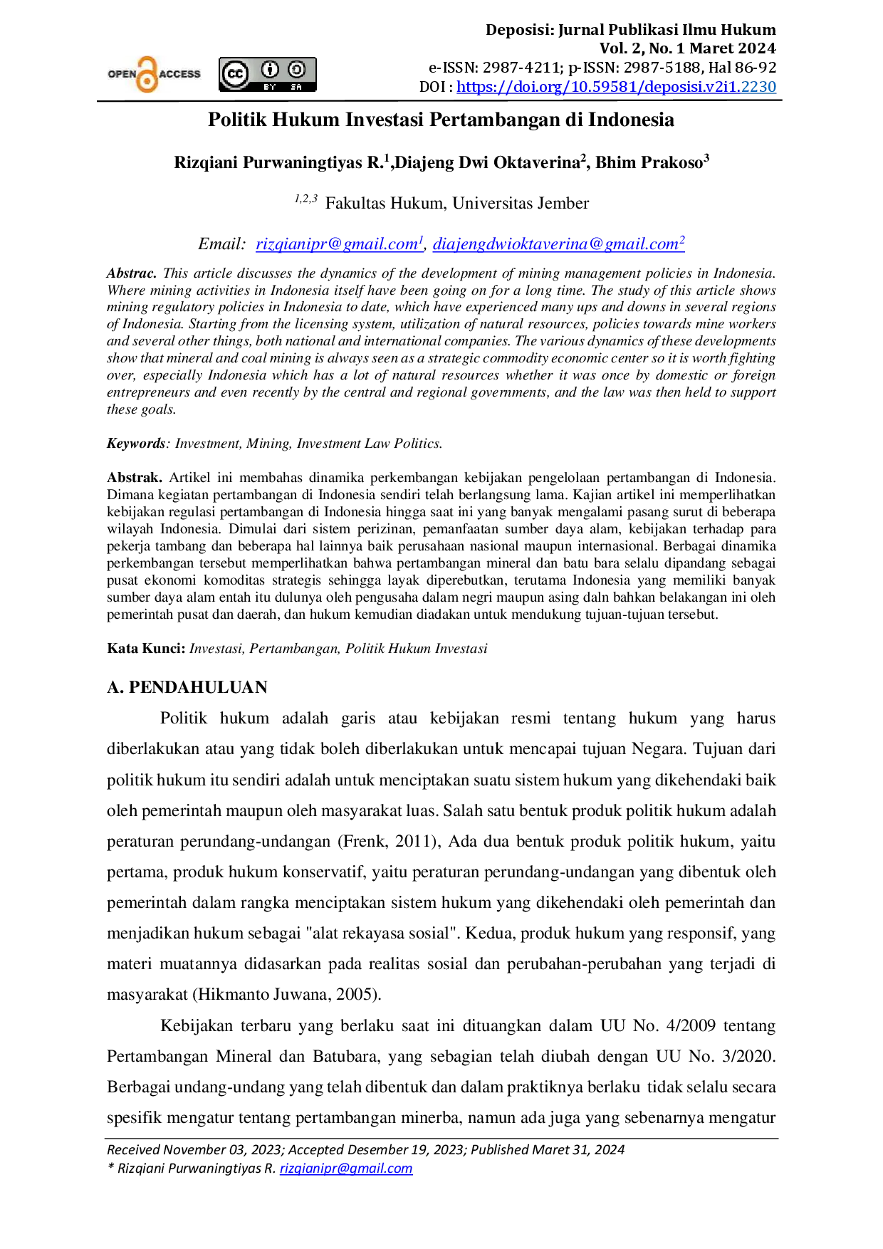juris Politik Hukum Investasi Pertambangan di Indonesia