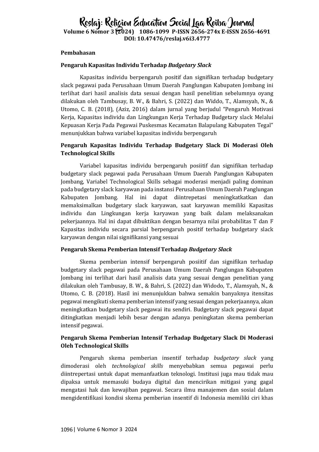 JURIS Pengaruh Kapasitas Individu Skema Pemberian Intensif pada Budgetary Slack dengan Technological Skills sebagai Variable Moderasi