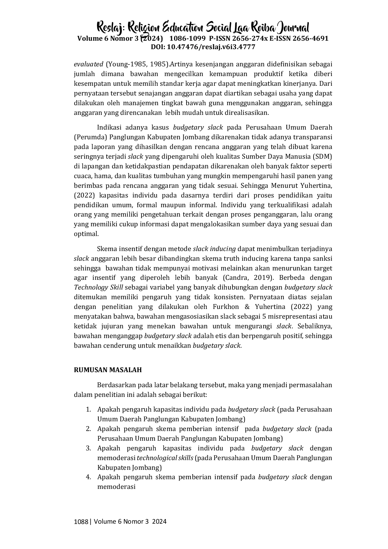 JURIS Pengaruh Kapasitas Individu Skema Pemberian Intensif pada Budgetary Slack dengan Technological Skills sebagai Variable Moderasi