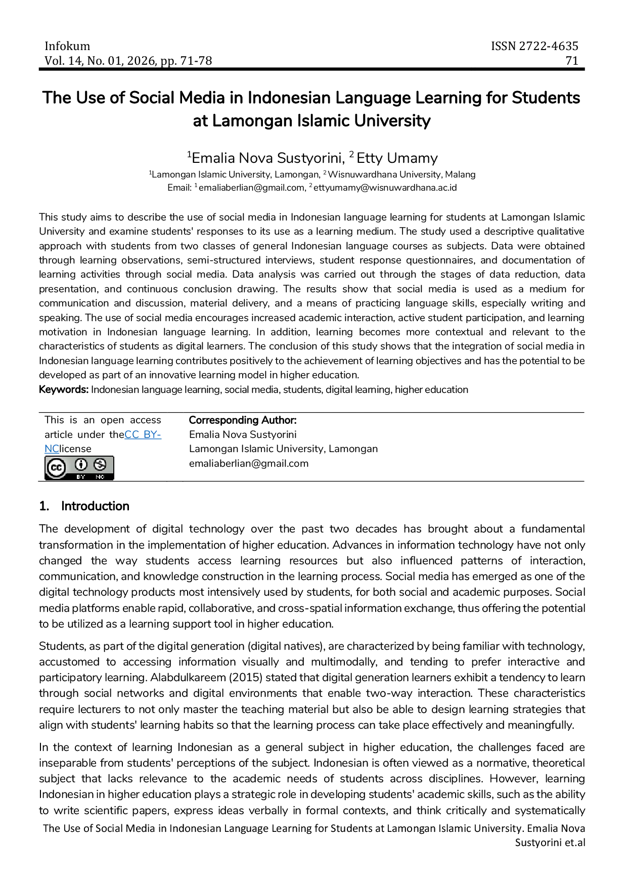 JURIS The Use of Social Media in Indonesian Language Learning for Students at Lamongan Islamic University