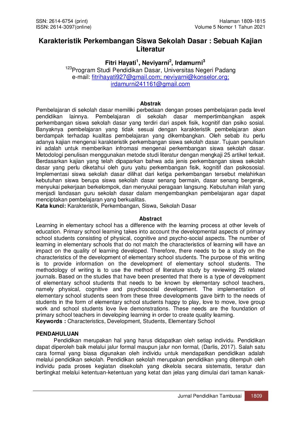 juris Karakteristik Perkembangan Siswa Sekolah Dasar Sebuah Kajian Literatur