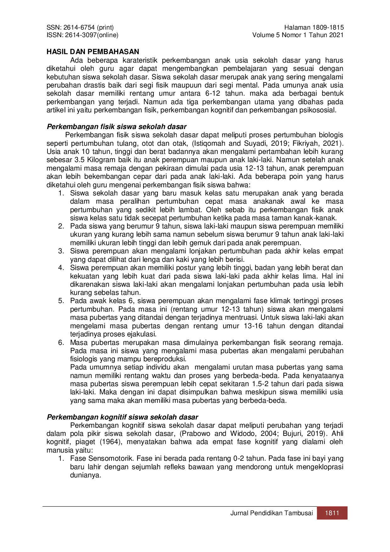 juris Karakteristik Perkembangan Siswa Sekolah Dasar Sebuah Kajian Literatur