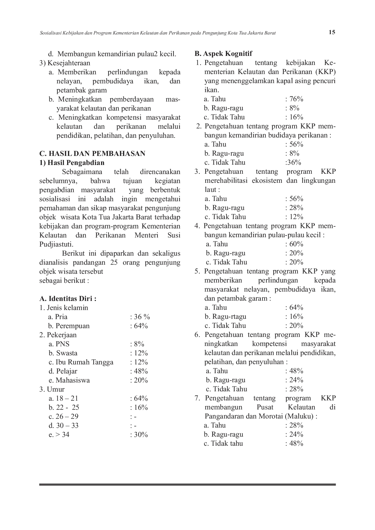 JURIS Sosialisasi Kebijakan dan Program Kementerian Kelautan dan Perikanan pada Pengunjung Kota Tua Jakarta Barat