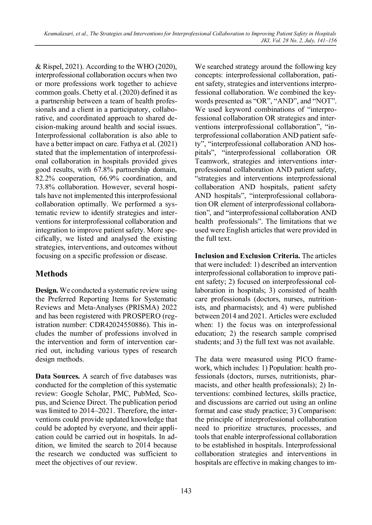 JURIS The Strategies and Interventions for Interprofessional Collaboration to Improving Patient Safety in Hospitals A Systematic Review