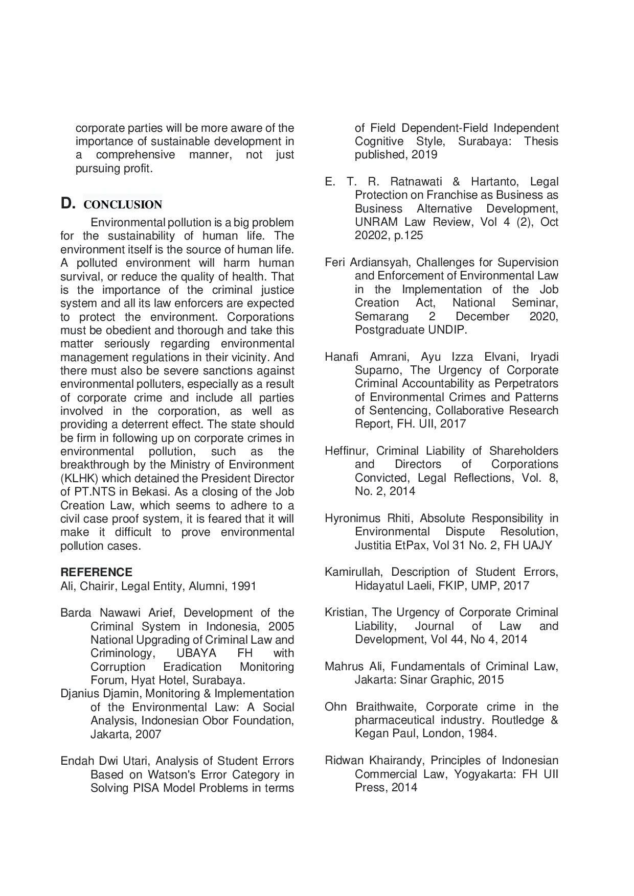 juris An influence of giving compensation on employee performance in Balongan district office Indramayu District