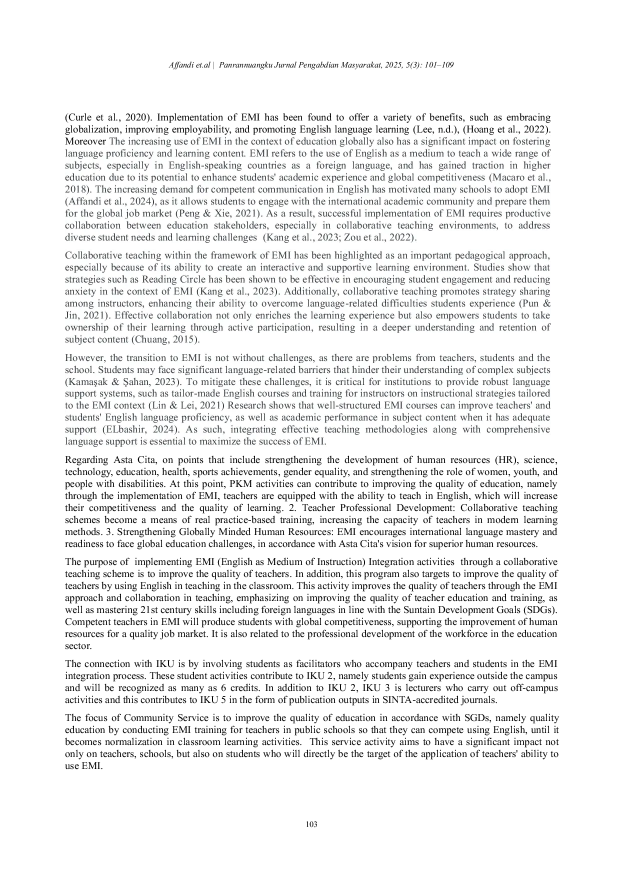 JURIS Integration of EMI English as Medium of Instruction through a collaborative teaching scheme to improve the quality of teachers