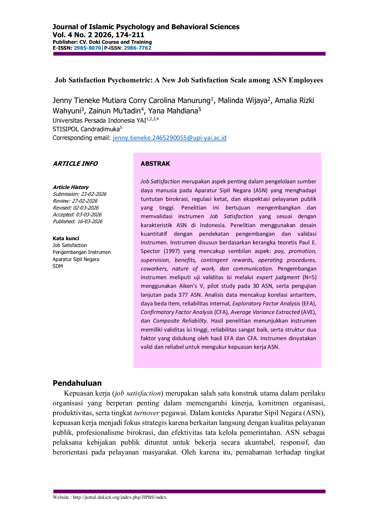 JURIS Job Satisfaction Psychometric A New Job Satisfaction Scale among ASN Employees