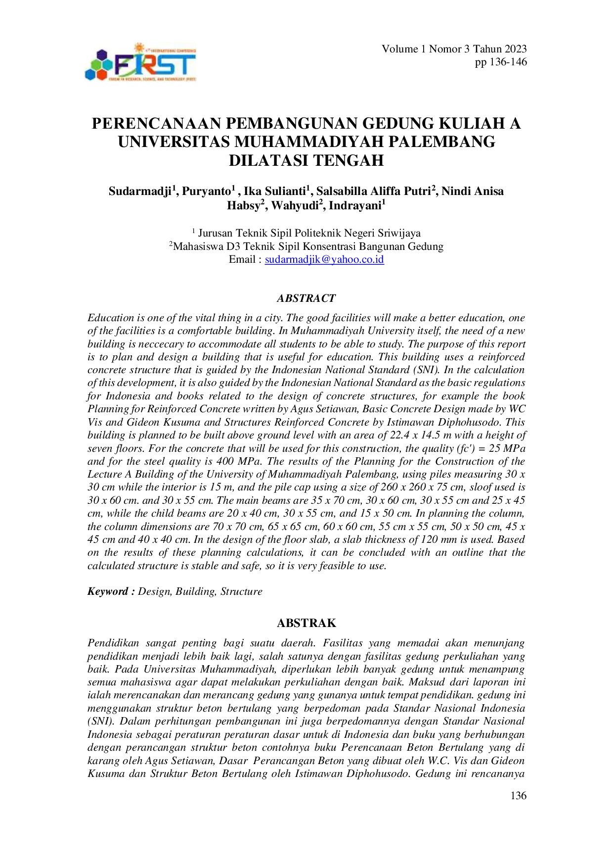 JURIS Perancangan Pembangunan Gedung Kuliah A Universitas Muhammadiyah Palembang Dilatasi Tengah