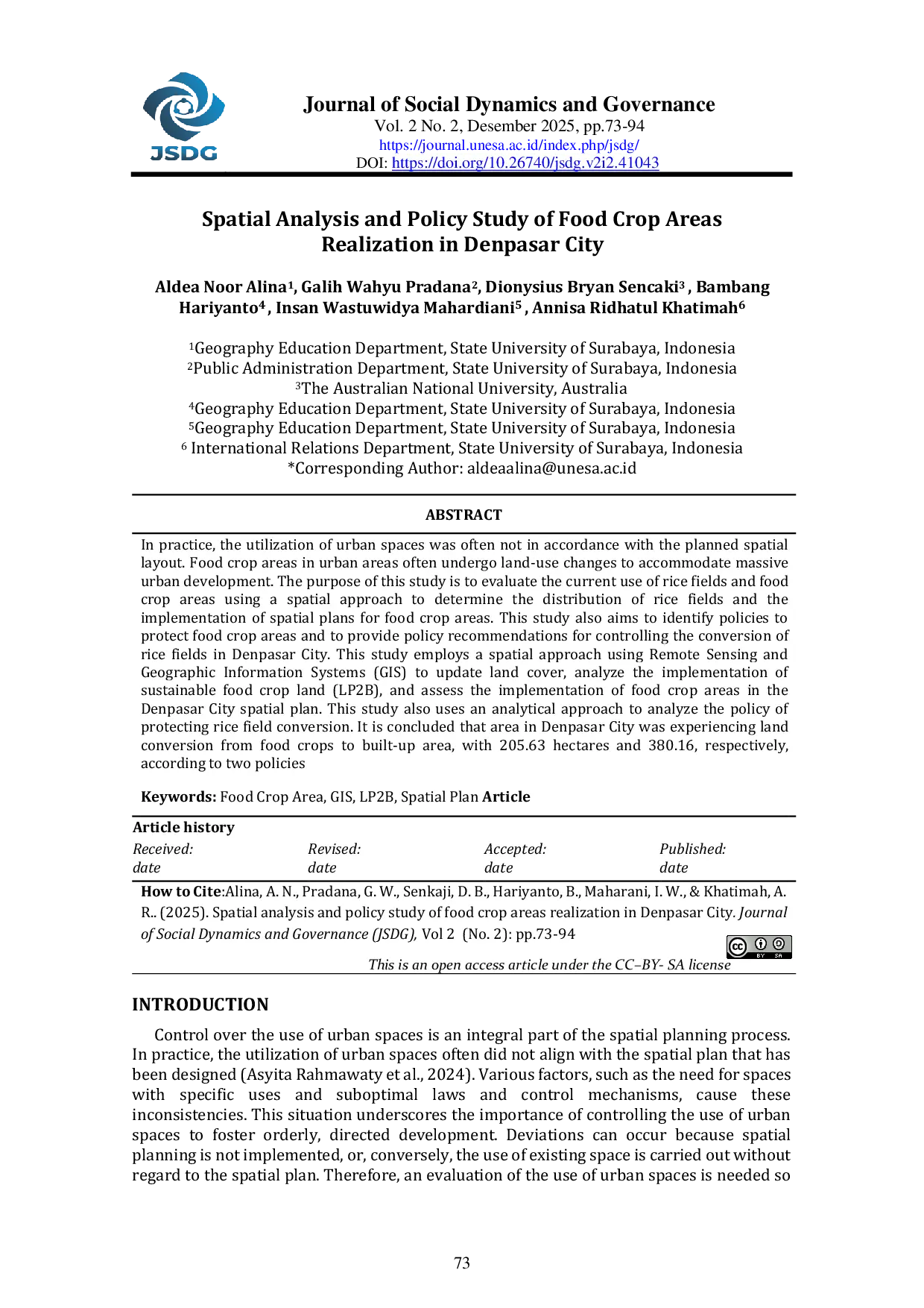 JURIS Spatial Analysis and Policy Study of Food Crop Areas Realization in Denpasar City