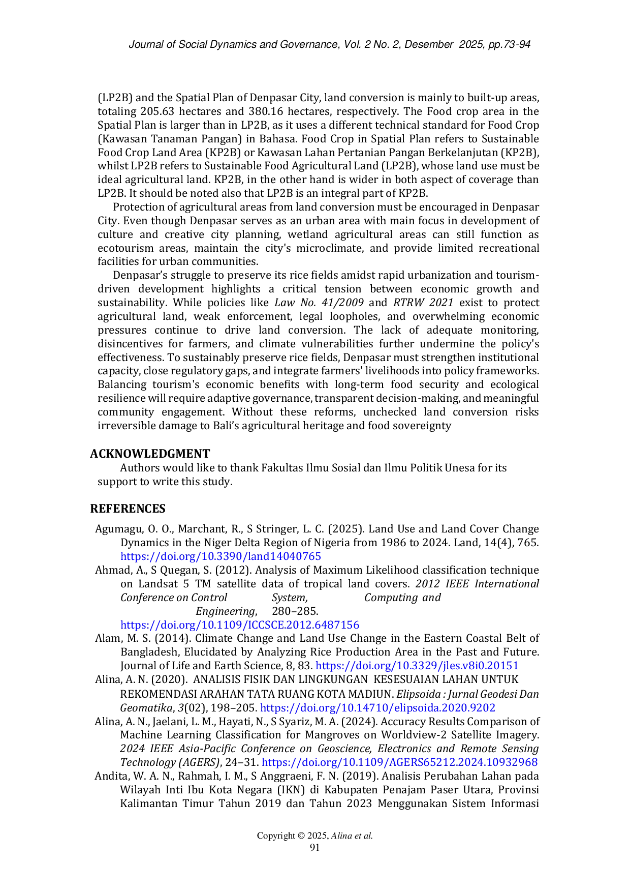 JURIS Spatial Analysis and Policy Study of Food Crop Areas Realization in Denpasar City