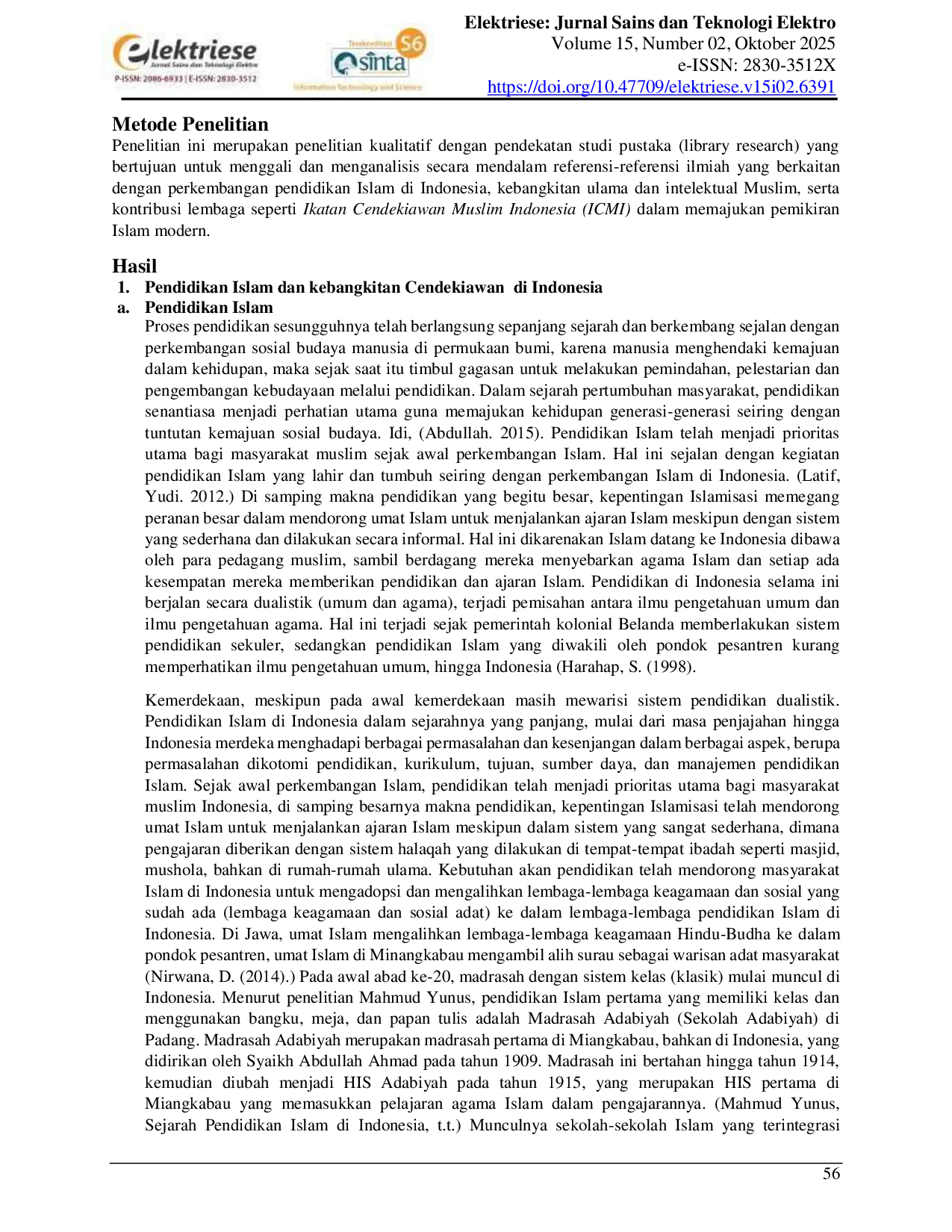 JURIS Pendidikan Islam dan Kebangkitan Cendekia Muslim Indonesia Islamic Education and the Rise of Indonesian Muslim Intellectuals