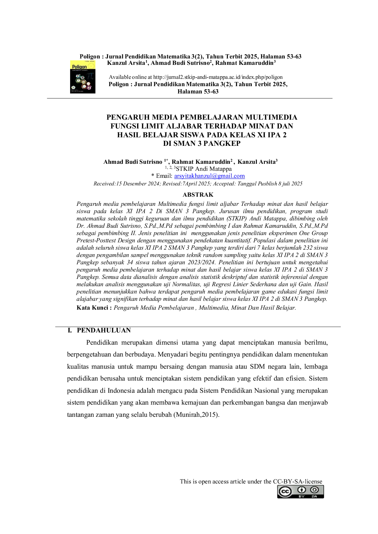JURIS Pengaruh Media Pembelajaran Matematika Multimedia Fungsi Limit Aljabar Terhadap Minat dan Hasil Belajar Siswa Pada Kelas XI IPA 2 di SMAN 3 PANGKEP