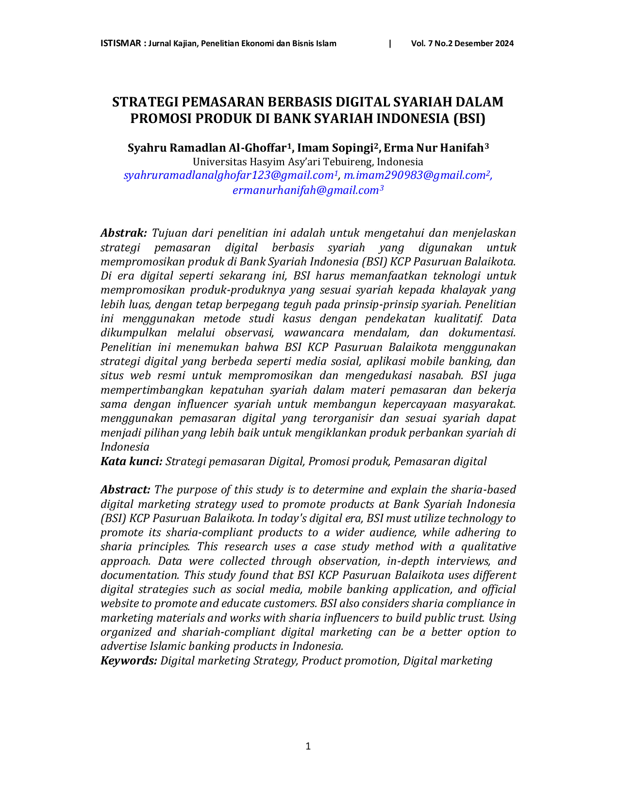 JURIS Strategi Pemasaran Berbasis Digital Syariah dalam Promosi Produk di Bank Syariah Indonesia BSI
