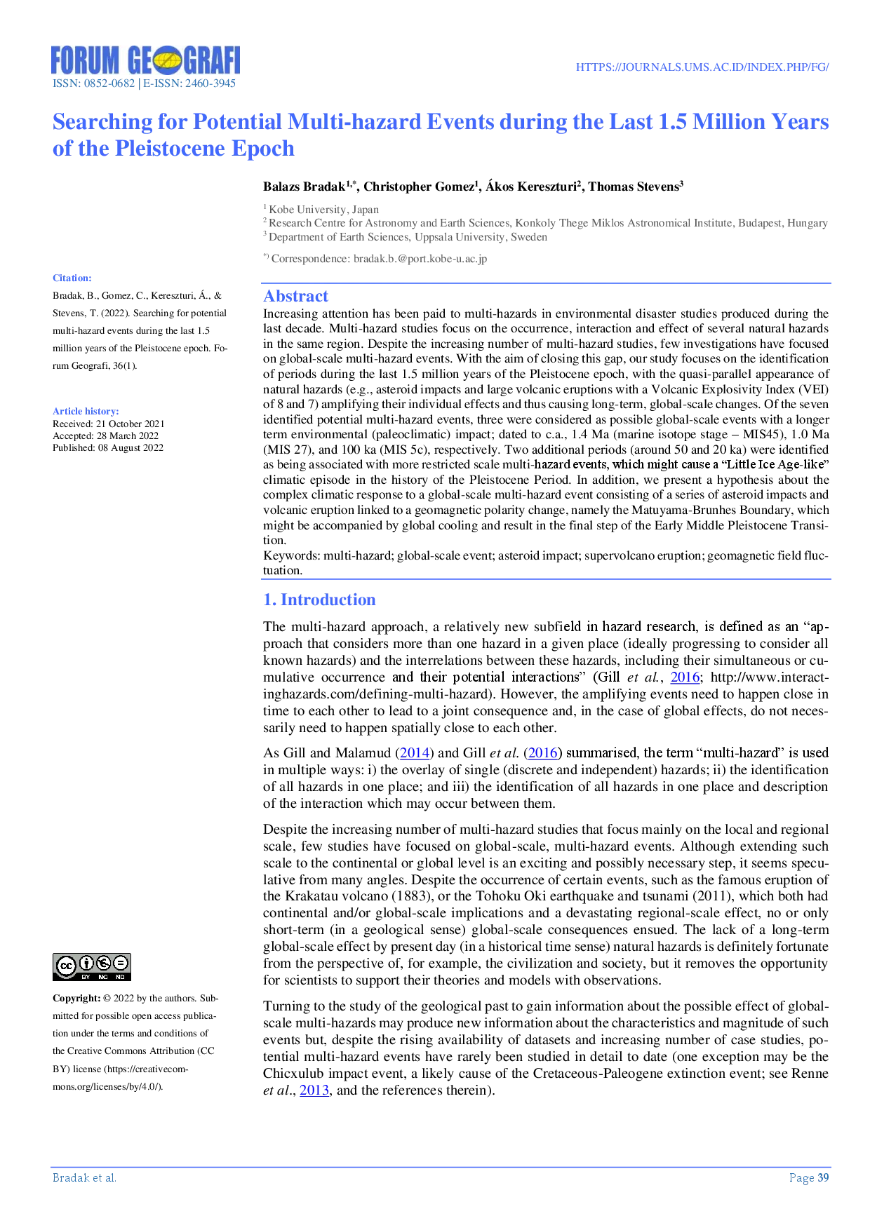 juris Searching for potential multi hazard events during the last 1 5 million years of the Pleistocene epoch