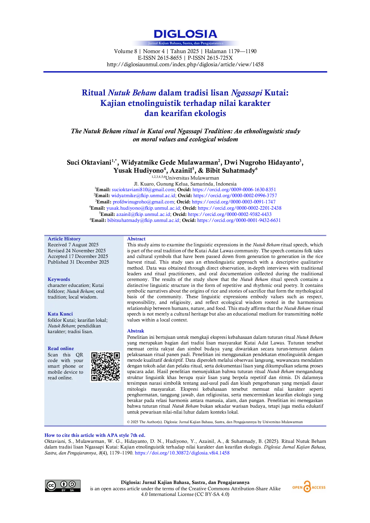 JURIS Ritual Nutuk Beham dalam tradisi lisan Ngassapi Kutai Kajian etnolinguistik terhadap nilai karakter dan kearifan ekologis