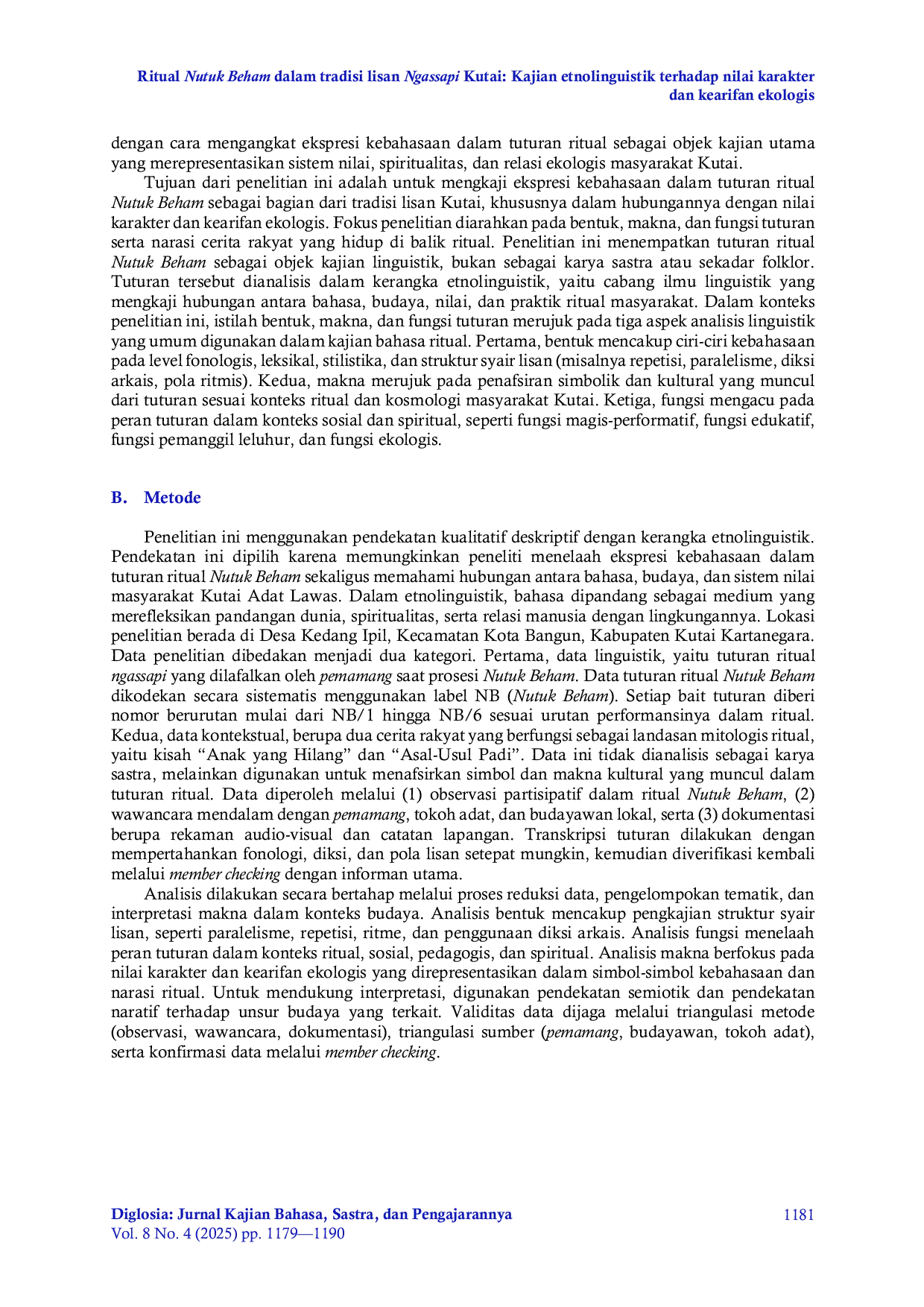 JURIS Ritual Nutuk Beham dalam tradisi lisan Ngassapi Kutai Kajian etnolinguistik terhadap nilai karakter dan kearifan ekologis