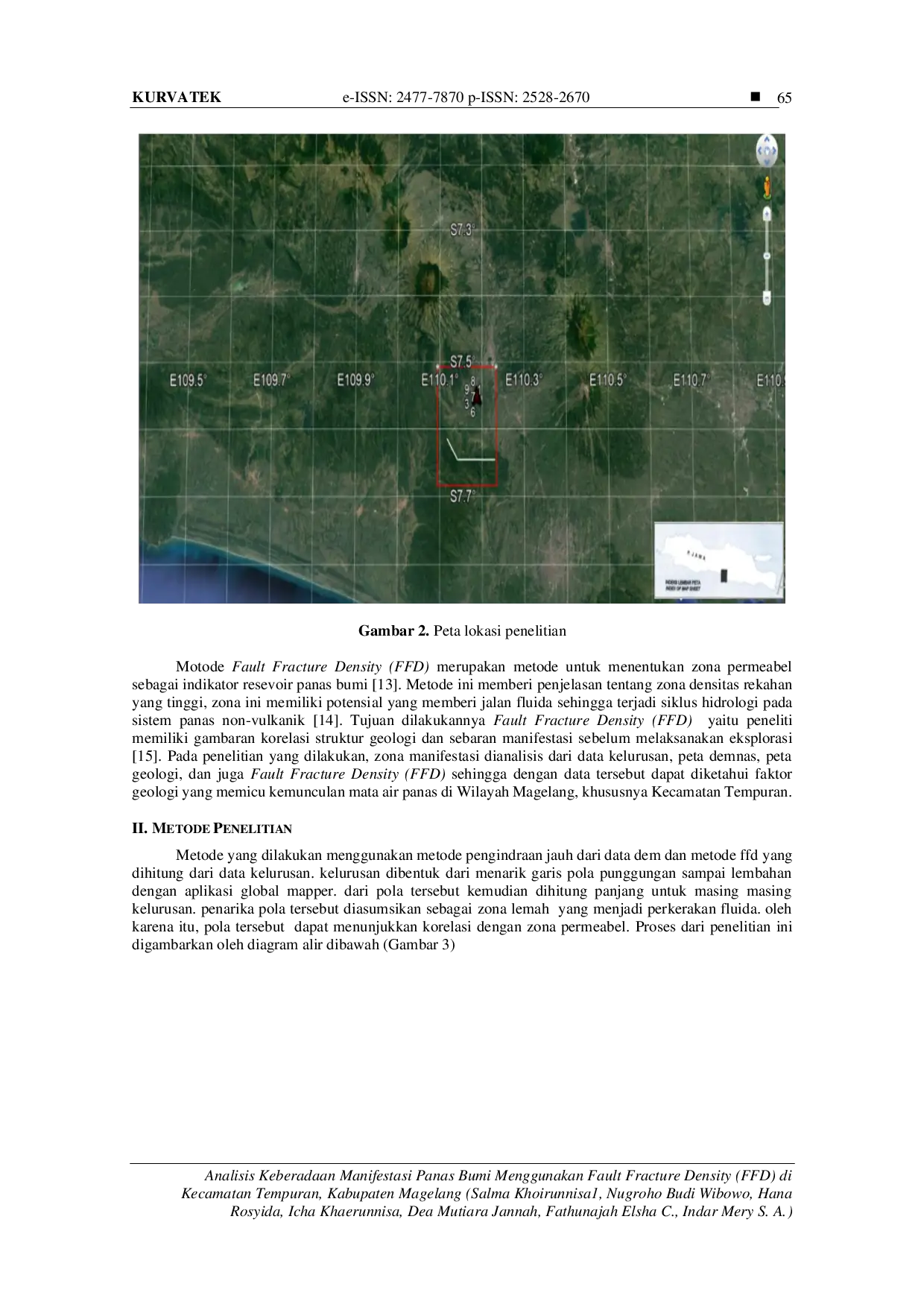 JURIS Analisis Keberadaan Manifestasi Panas Bumi Menggunakan Fault Fracture Density FFD di Kecamatan Tempuran Kabupaten Magelang