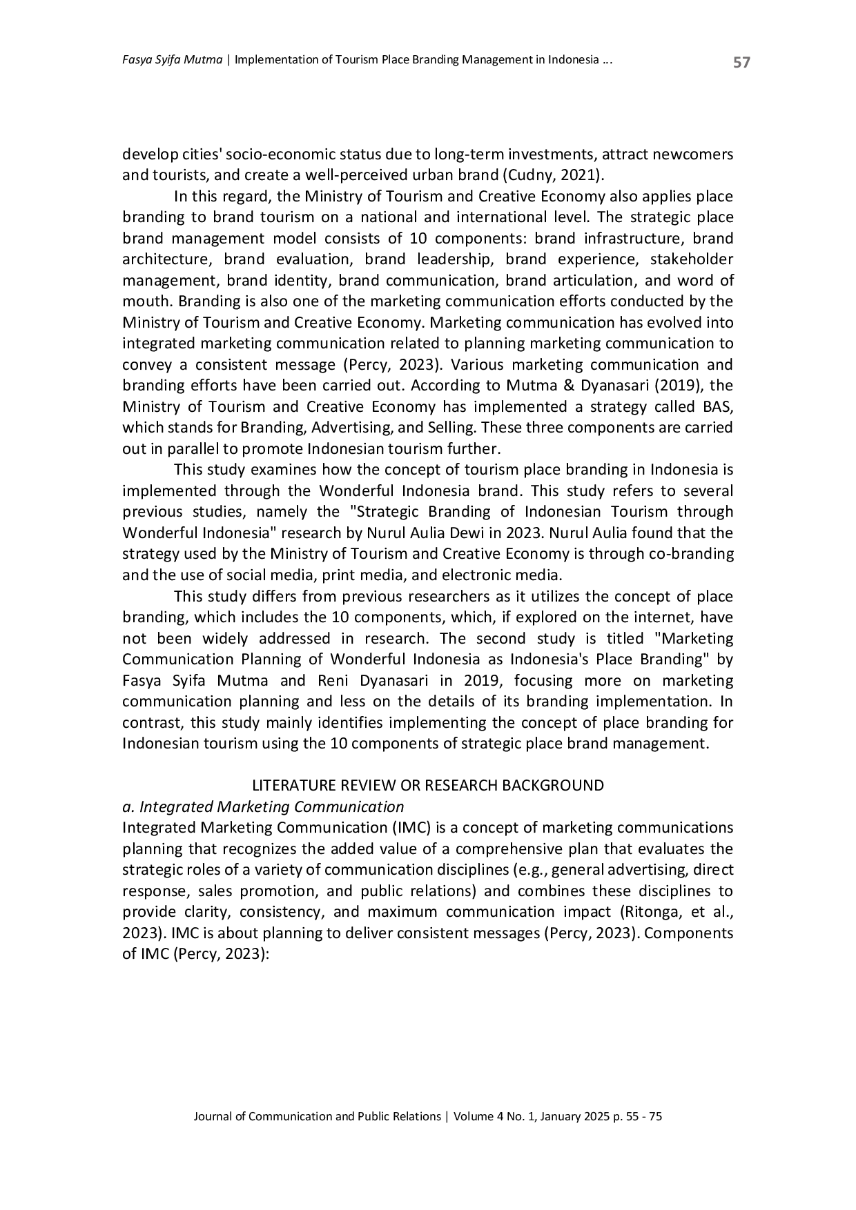 JURIS Implementation of Tourism Place Branding Management in Indonesia through the Wonderful Indonesia Campaign