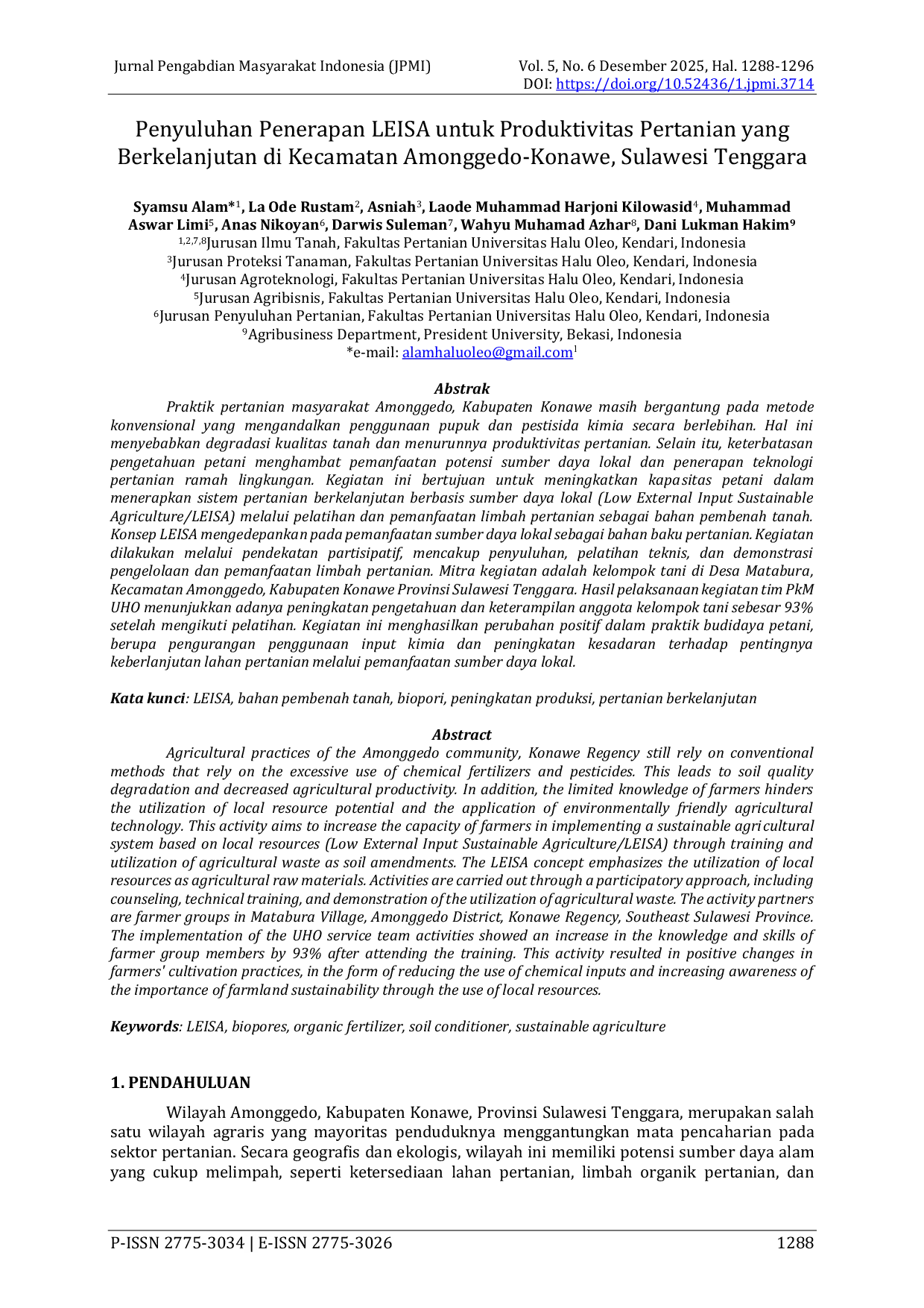 JURIS Penyuluhan Penerapan LEISA untuk Produktivitas Pertanian yang Berkelanjutan di Kecamatan Amonggedo Konawe Sulawesi Tenggara