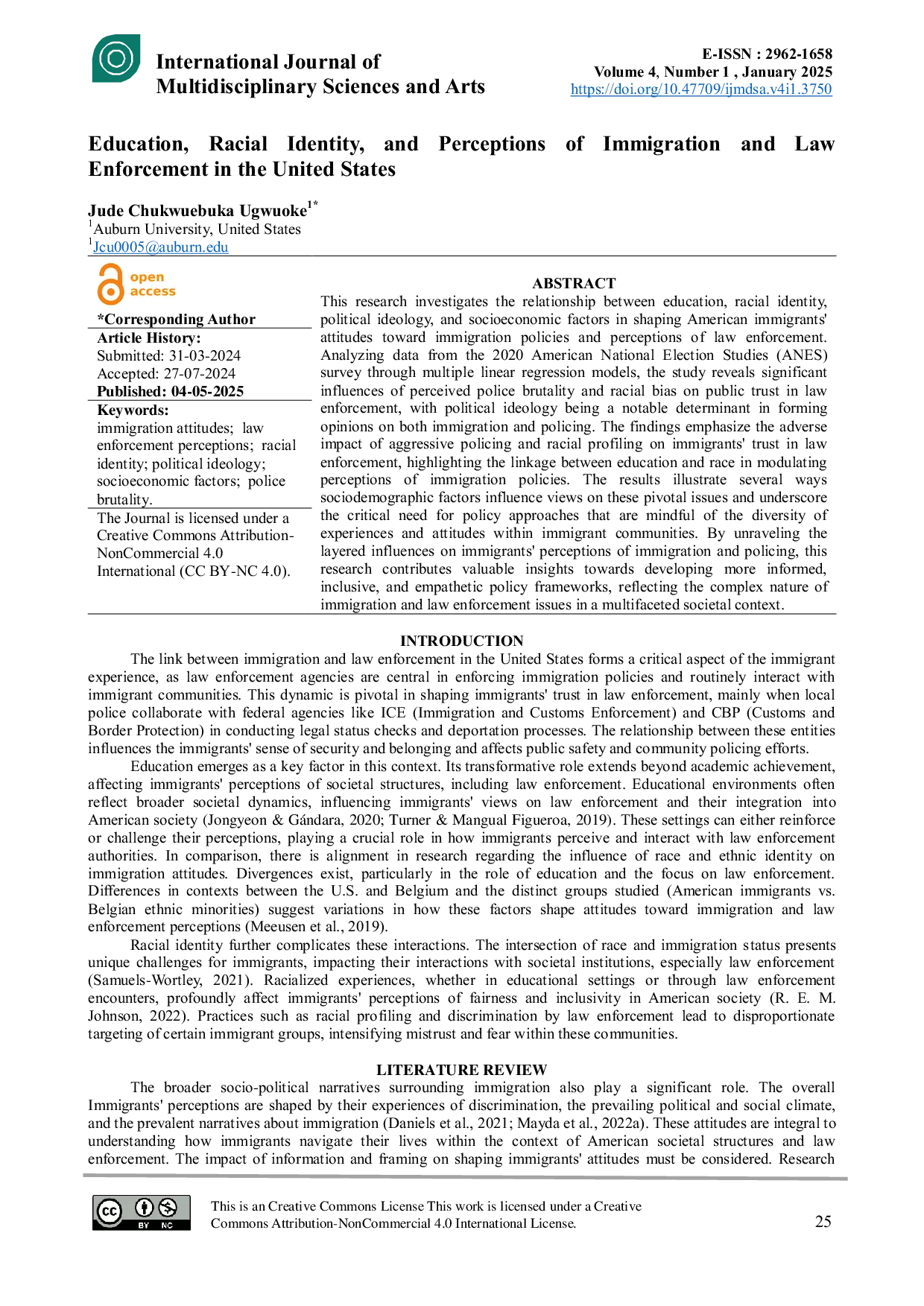 JURIS Education Racial Identity and Perceptions of Immigration and Law Enforcement in the United States