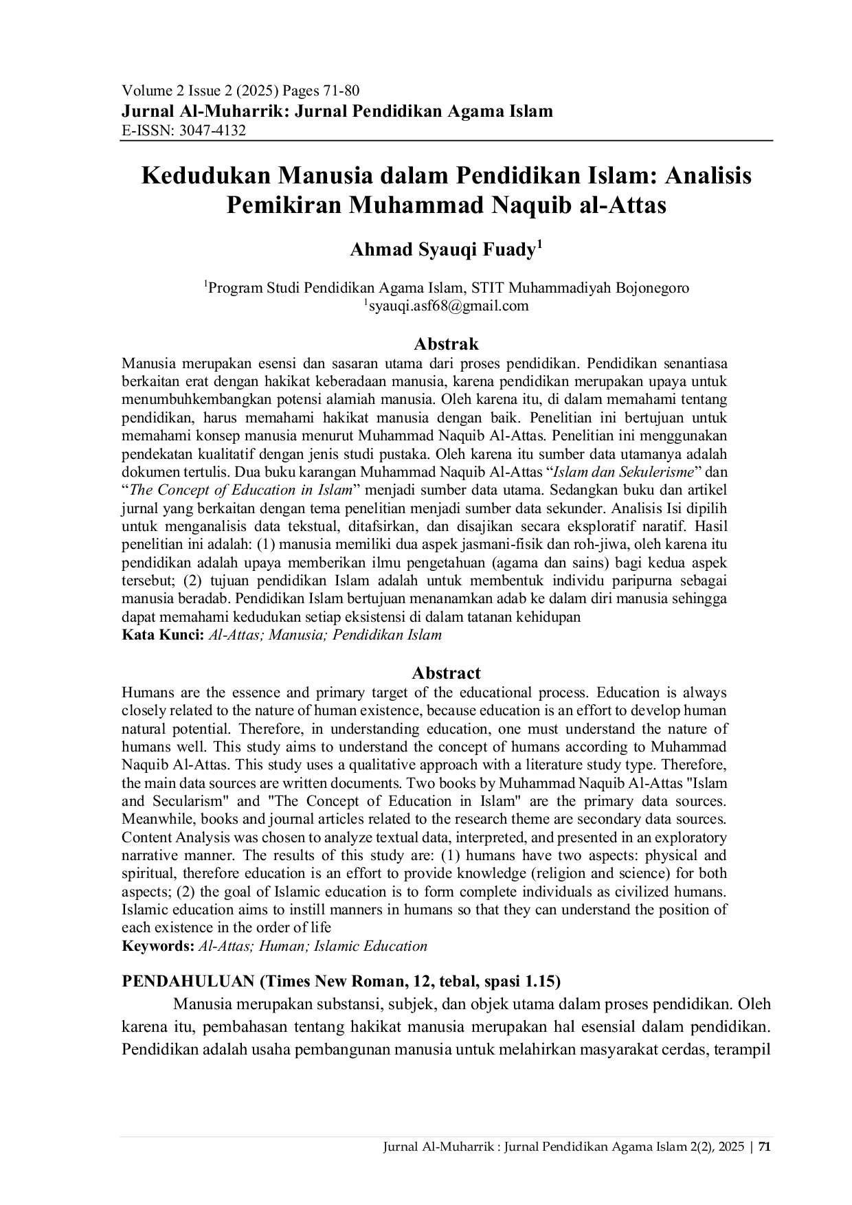 JURIS Kedudukan Manusia dalam Pendidikan Islam Analisis Pemikiran Muhammad Naquib al Attas