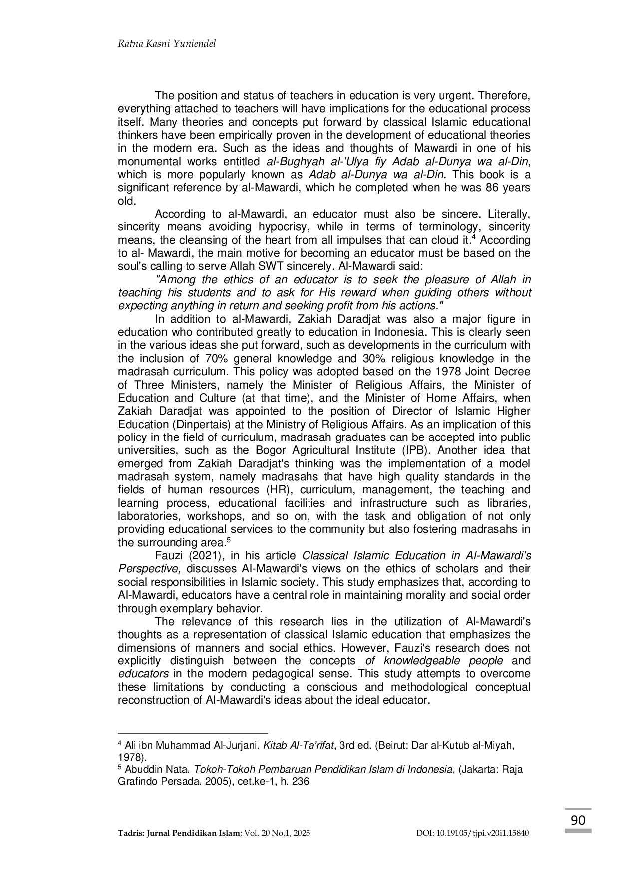 JURIS A Comparison of Al Mawardi and Zakiah Daradjat s Thoughts on the Ideal Educator