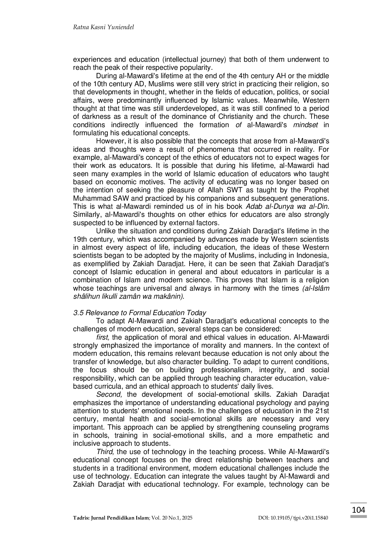JURIS A Comparison of Al Mawardi and Zakiah Daradjat s Thoughts on the Ideal Educator
