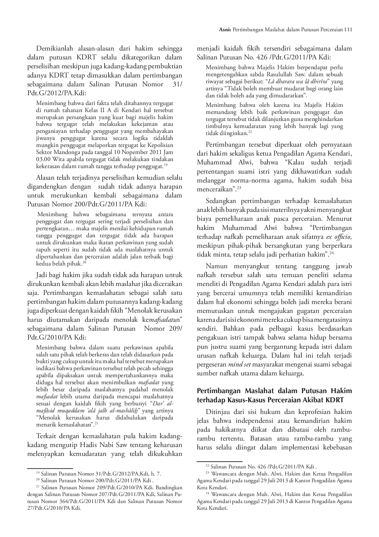 juris Pertimbangan Maslahat Dalam Putusan Perceraian Akibat Kekerasan Dalam Rumah Tangga Di Pengadilan Agama
