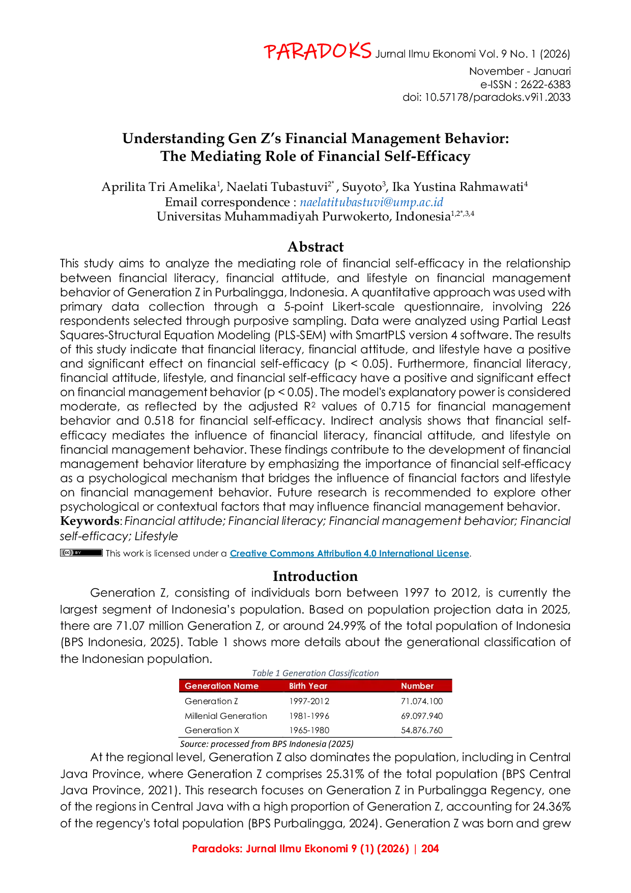 JURIS Understanding Gen Z s Financial Management Behavior The Mediating Role of Financial Self Efficacy