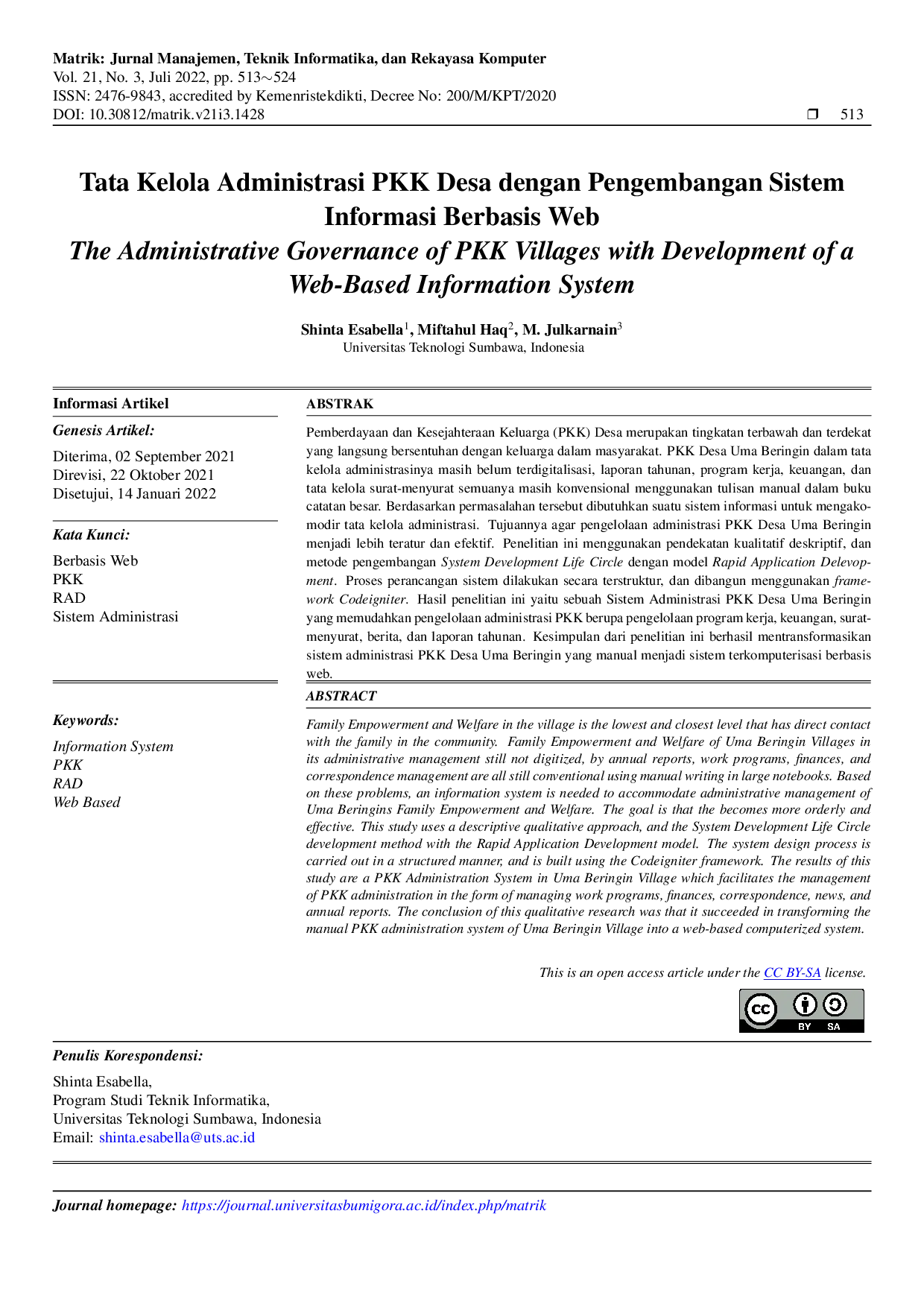 JURIS Tata Kelola Administrasi PKK Desa dengan Pengembangan Sistem Informasi BerbasisWeb