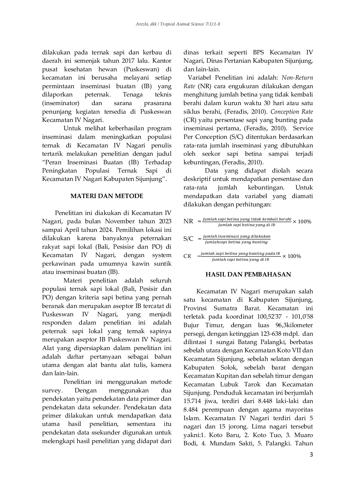 JURIS Peran Inseminasi Buatan IB Terhadap Peningkatan Populasi Ternak Sapi di Kecamatan IV Nagari Kabupaten Sijunjung