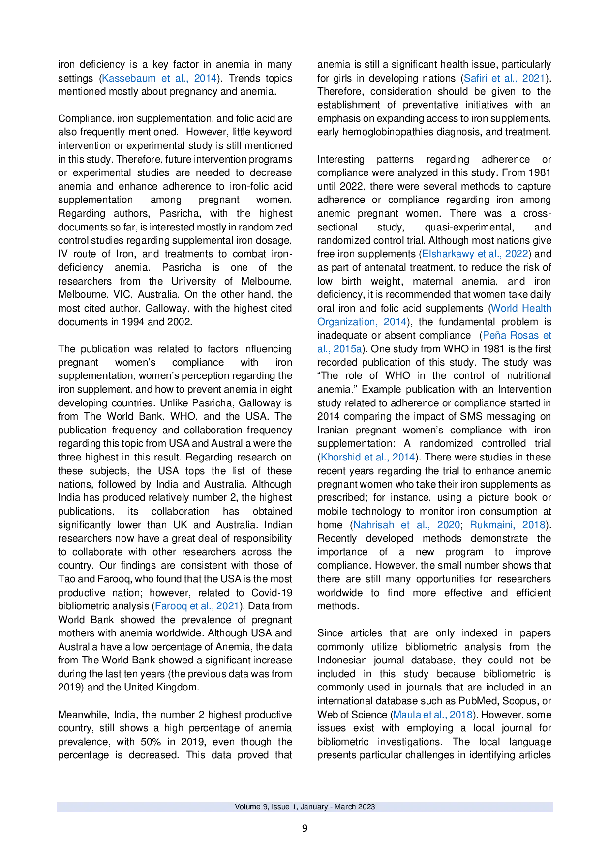 JURIS Adherence to Iron Supplementation Among Anemic Pregnant Women During 1964 2022 A Bibliometric Analysis