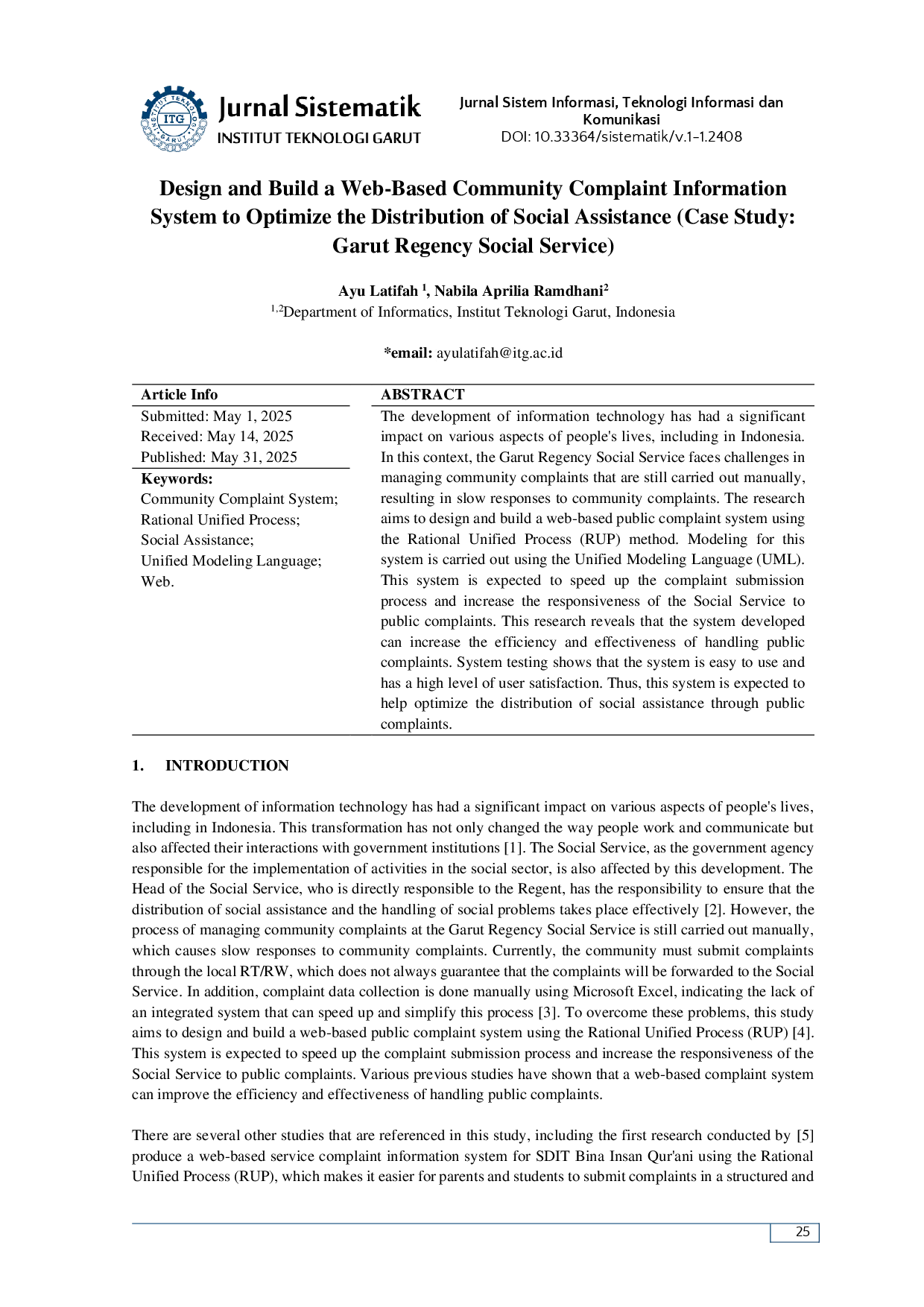 juris Design and Build a Web Based Community Complaint Information System to Optimize the Distribution of Social Assistance