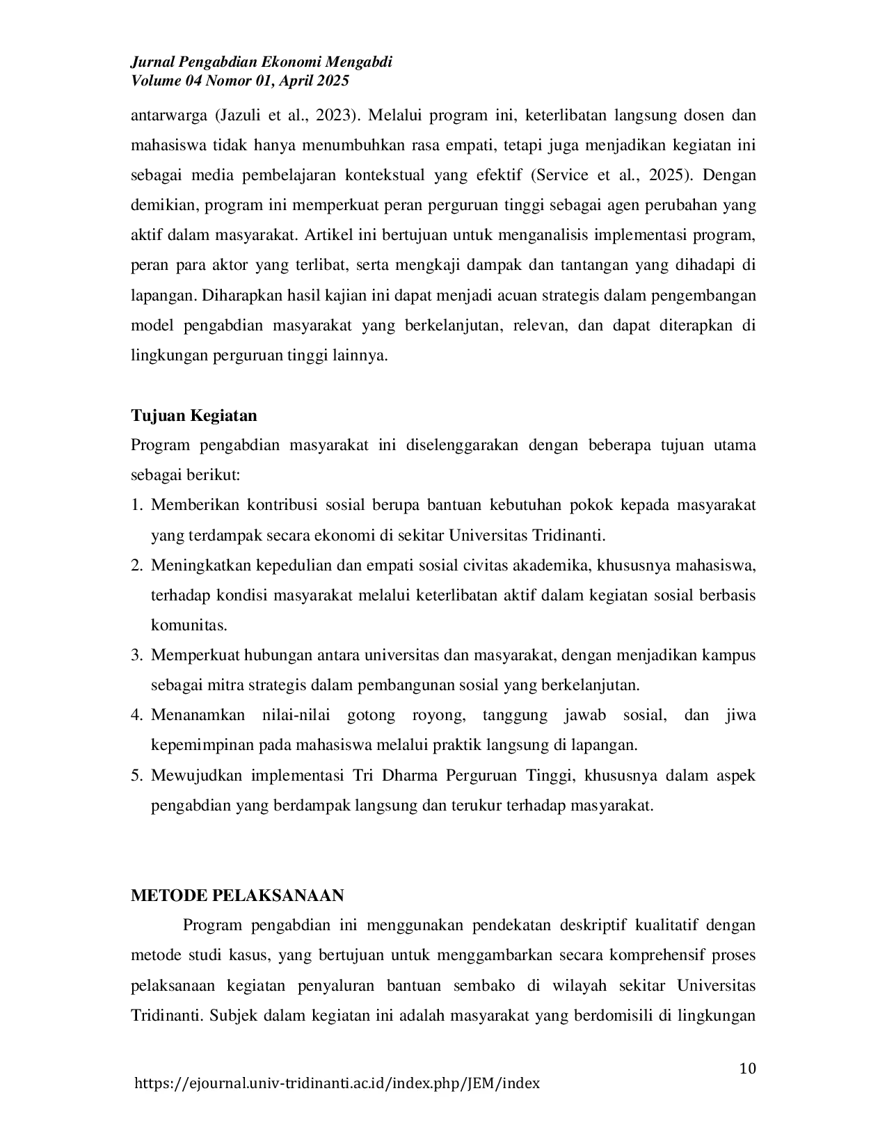 JURIS Implementasi Program Pengabdian Masyarakat Studi Kasus Bantuan Sembako di Wilayah Tridinanti