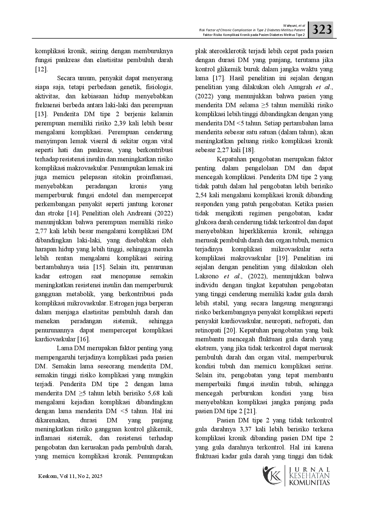 juris Faktor Risiko Komplikasi Kronik Pada Pasien Dm Tipe 2 Di Rsup Dr Wahidin Sudirohusodo Kota Makassar