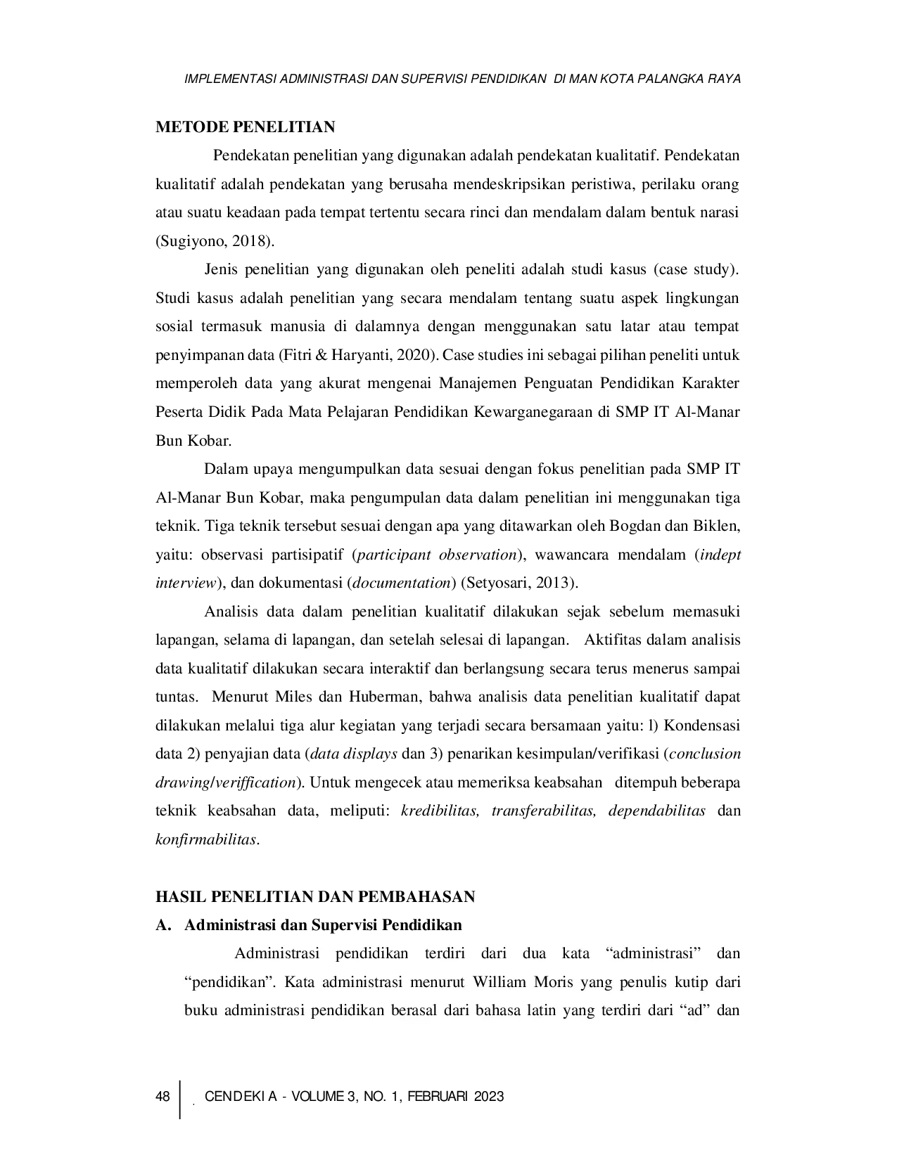 JURIS Implementasi Administrasi Dan Supervisi Pendidikan Di Man Kota Palangka Raya